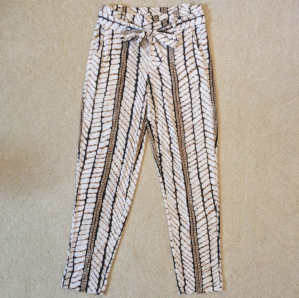White House Black Market White/Brown Knit High-Rise Straight Leg Pants Size XS